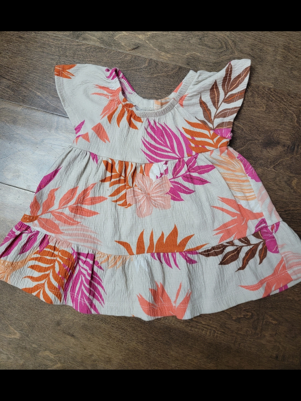 Carter's White Girls' Tropical Leaf Dress with Pink, Orange & Brown